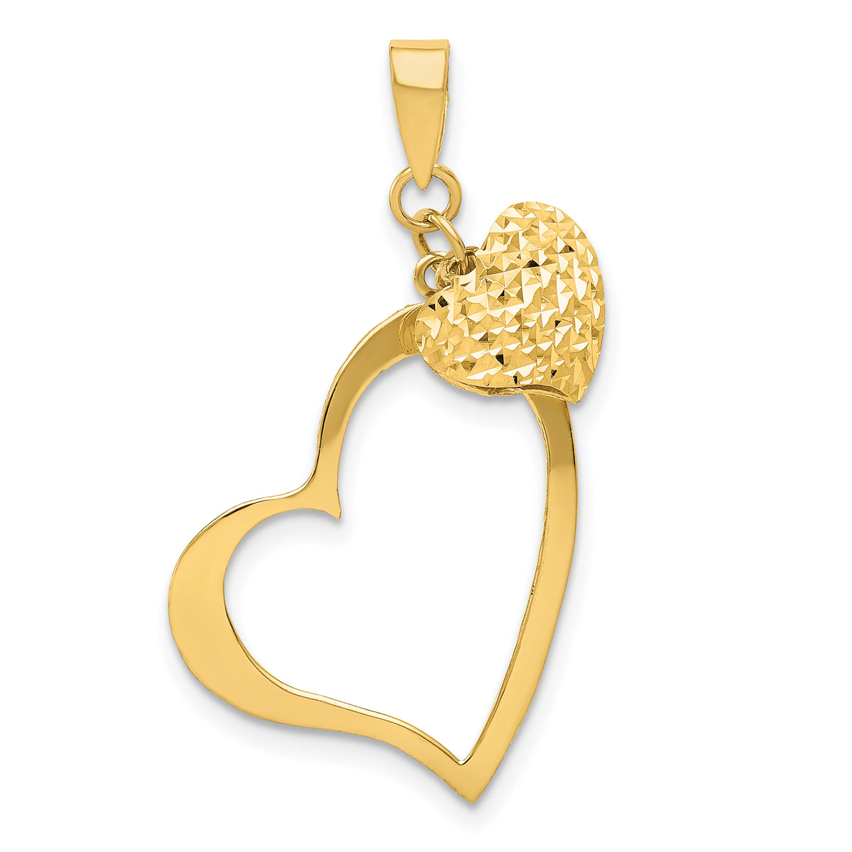 14K Polished and D/C Open and Puffed 3D Heart Pendant-K5152