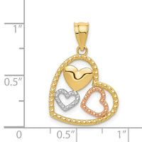 14K Two-tone w/White Rhodium Polished Hearts Pendant-K5156