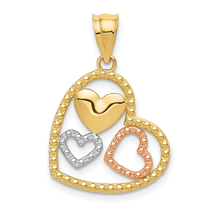 14K Two-tone w/White Rhodium Polished Hearts Pendant-K5156