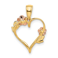 14K Two-tone and White Rhodium Polished Flower Heart Pendant-K5160