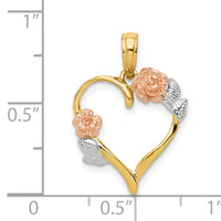 14K Two-tone and White Rhodium Polished Flower Heart Pendant-K5160