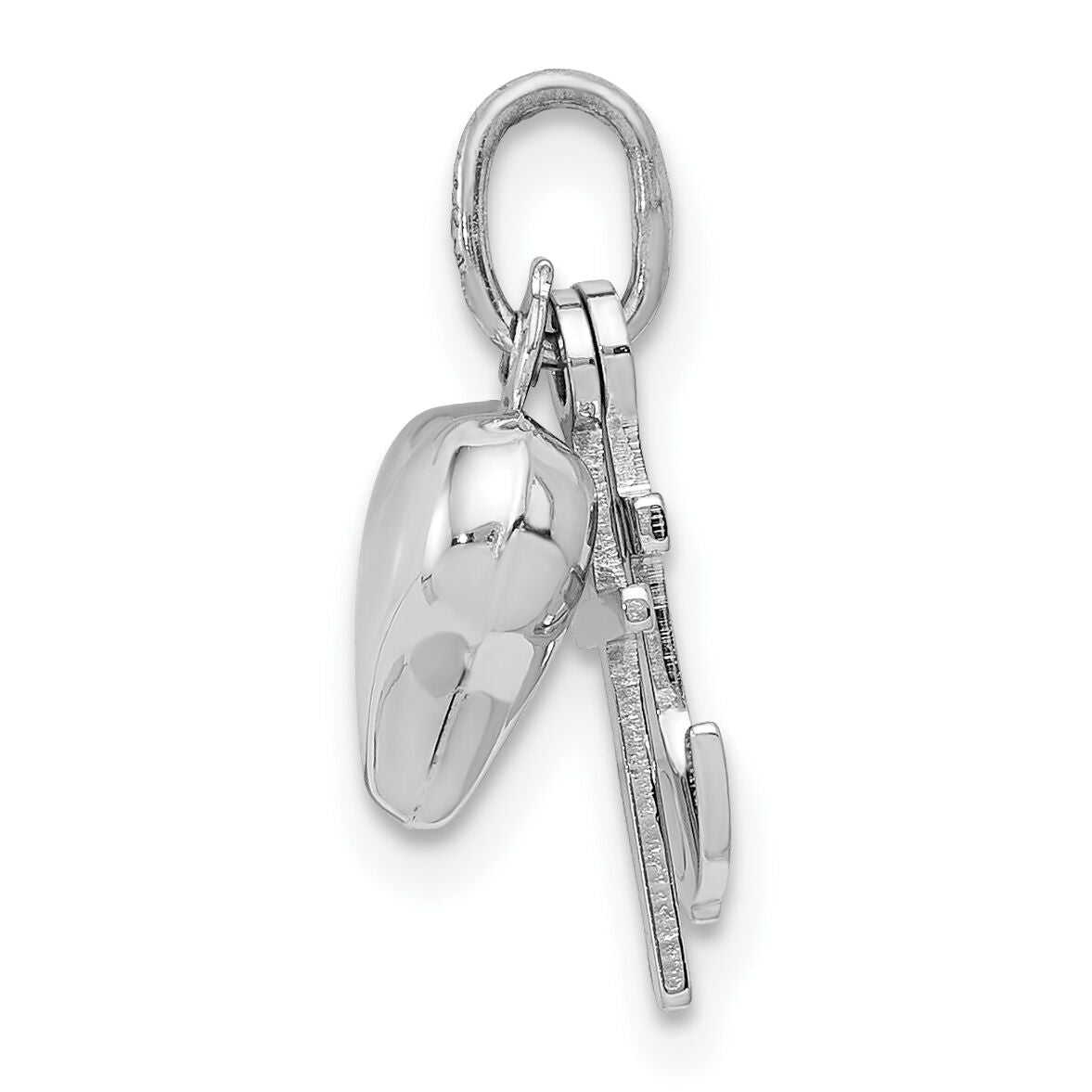 14K White Gold 3D Heart, Cross And Anchor Pendant-K5162