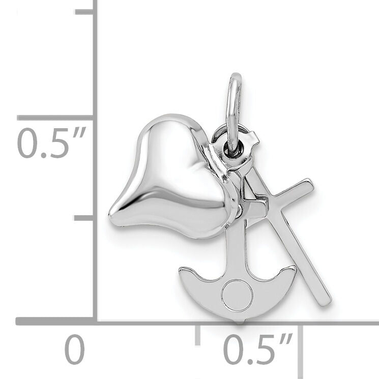 14K White Gold 3D Heart, Cross And Anchor Pendant-K5162