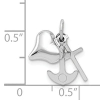 14K White Gold 3D Heart, Cross And Anchor Pendant-K5162