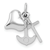 14K White Gold 3D Heart, Cross And Anchor Pendant-K5162