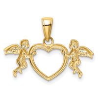 14k Flying Cherubs Holding Heart Pendant-K5163