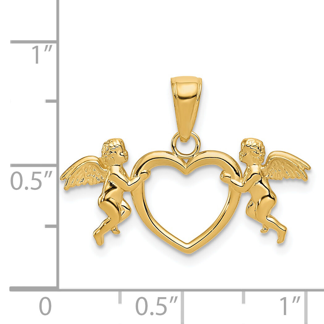 14k Flying Cherubs Holding Heart Pendant-K5163