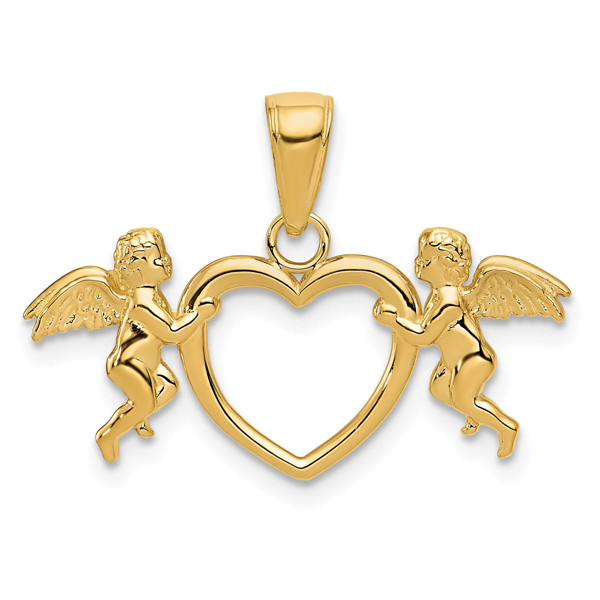 14k Flying Cherubs Holding Heart Pendant-K5163