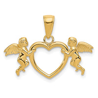 14k Flying Cherubs Holding Heart Pendant-K5163