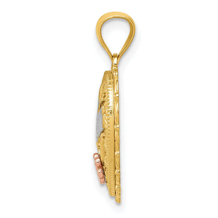 14k Tri-color Polished #1 MOM Shadowbox Pendant-K5191