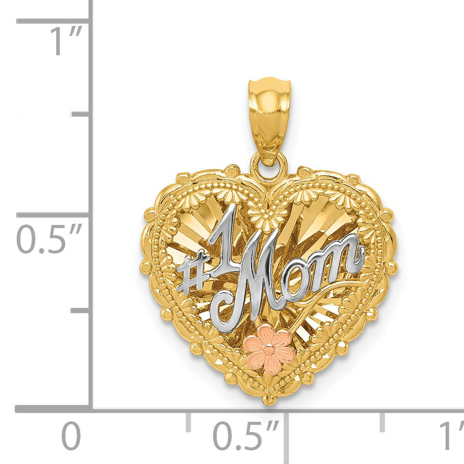 14k Tri-color Polished #1 MOM Shadowbox Pendant-K5191