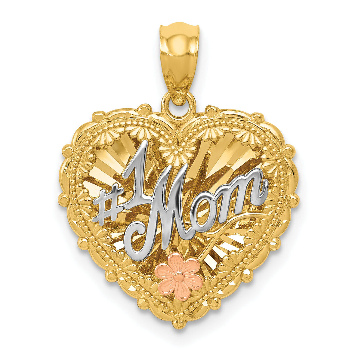 14k Tri-color Polished #1 MOM Shadowbox Pendant-K5191
