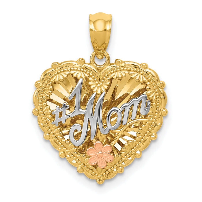 14k Tri-color Polished #1 MOM Shadowbox Pendant-K5191