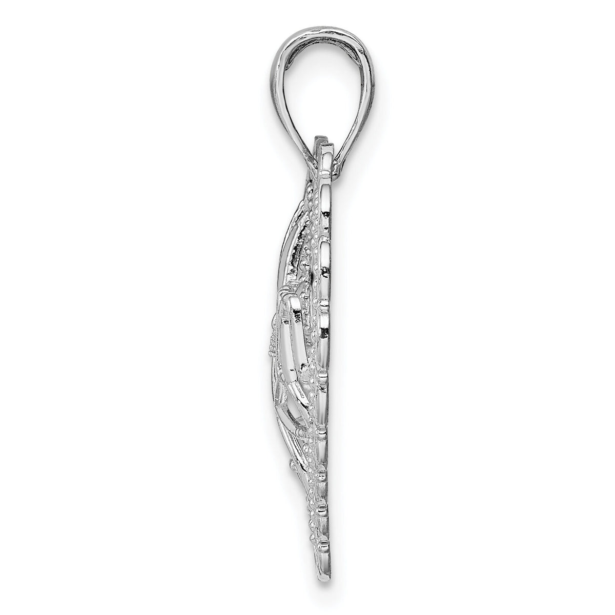 14K White Gold Polished MOM Scallop Heart Pendant-K5195