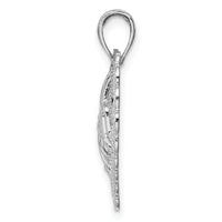 14K White Gold Polished MOM Scallop Heart Pendant-K5195