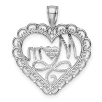 14K White Gold Polished MOM Scallop Heart Pendant-K5195