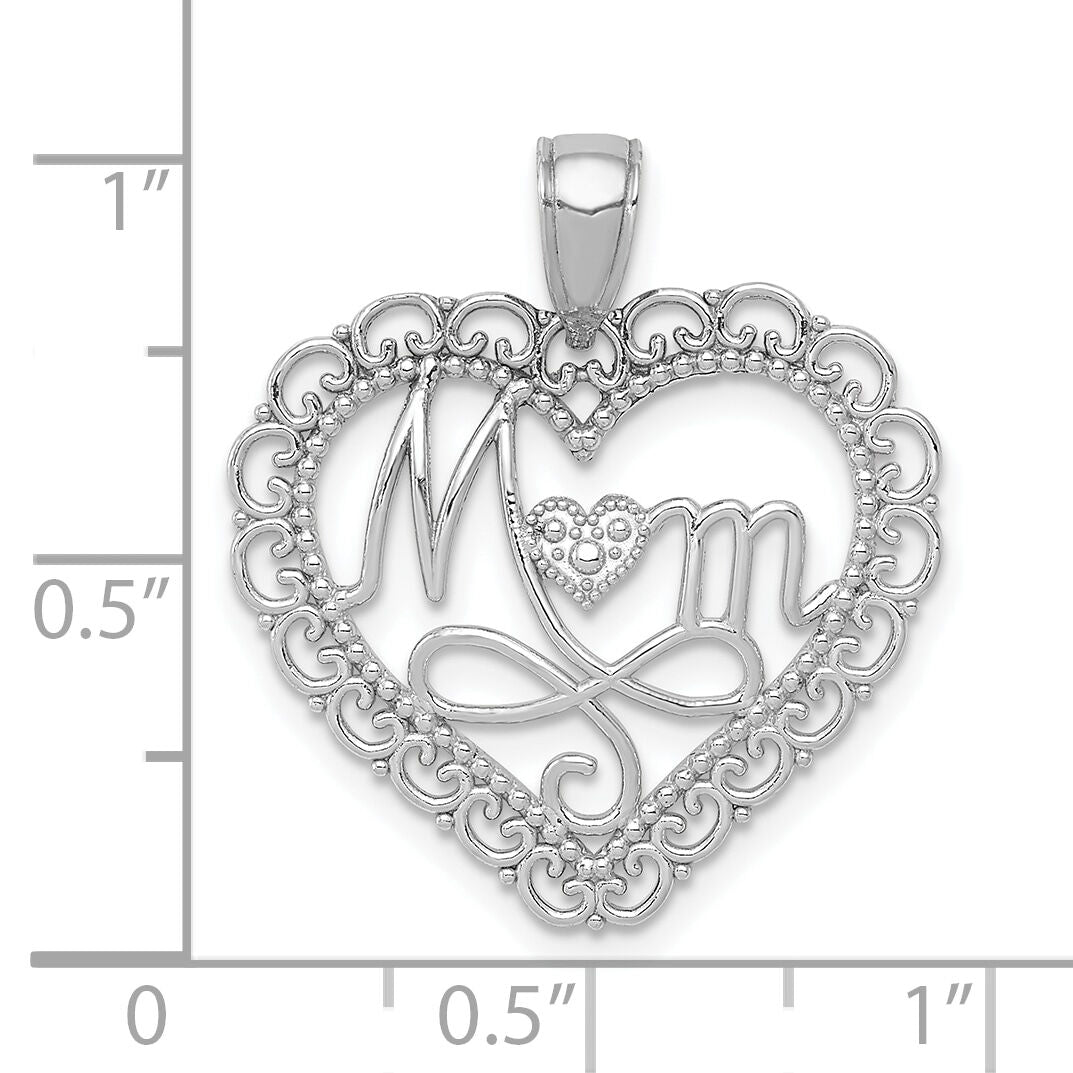 14K White Gold Polished MOM Scallop Heart Pendant-K5195