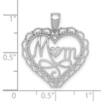 14K White Gold Polished MOM Scallop Heart Pendant-K5195