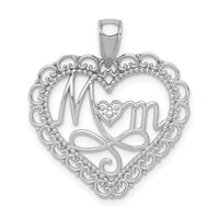 14K White Gold Polished MOM Scallop Heart Pendant-K5195