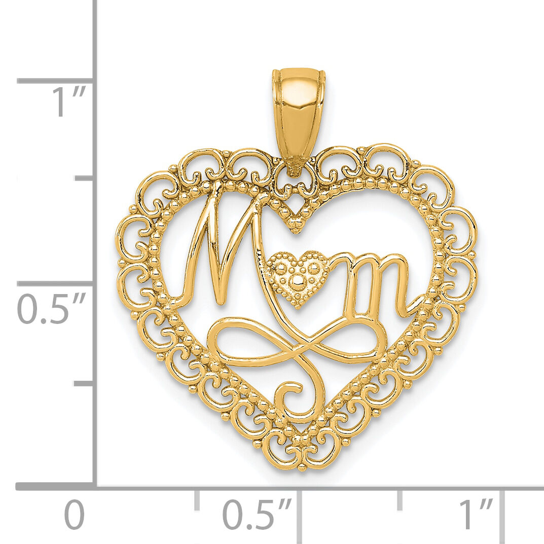 14K Polished MOM Scallop Heart Pendant-K5195Y