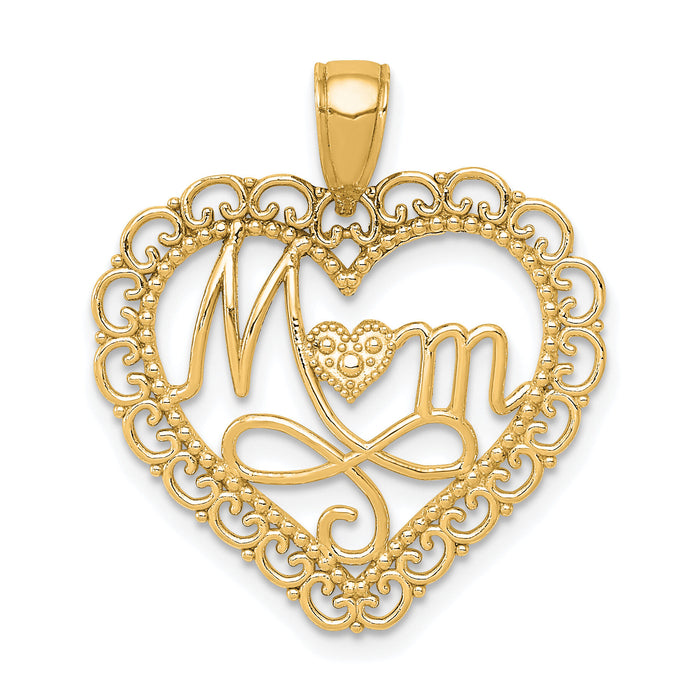 14K Polished MOM Scallop Heart Pendant-K5195Y