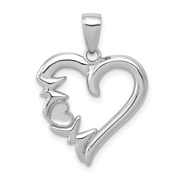14K White Gold Heart w/MOM Charm-K5196W