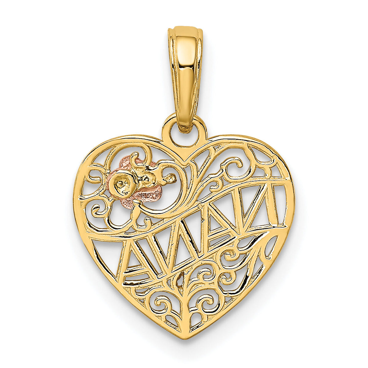 14K Two-tone Polished NANA w/Flower on Heart Pendant-K5206