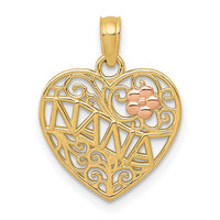 14K Two-tone Polished NANA w/Flower on Heart Pendant-K5206