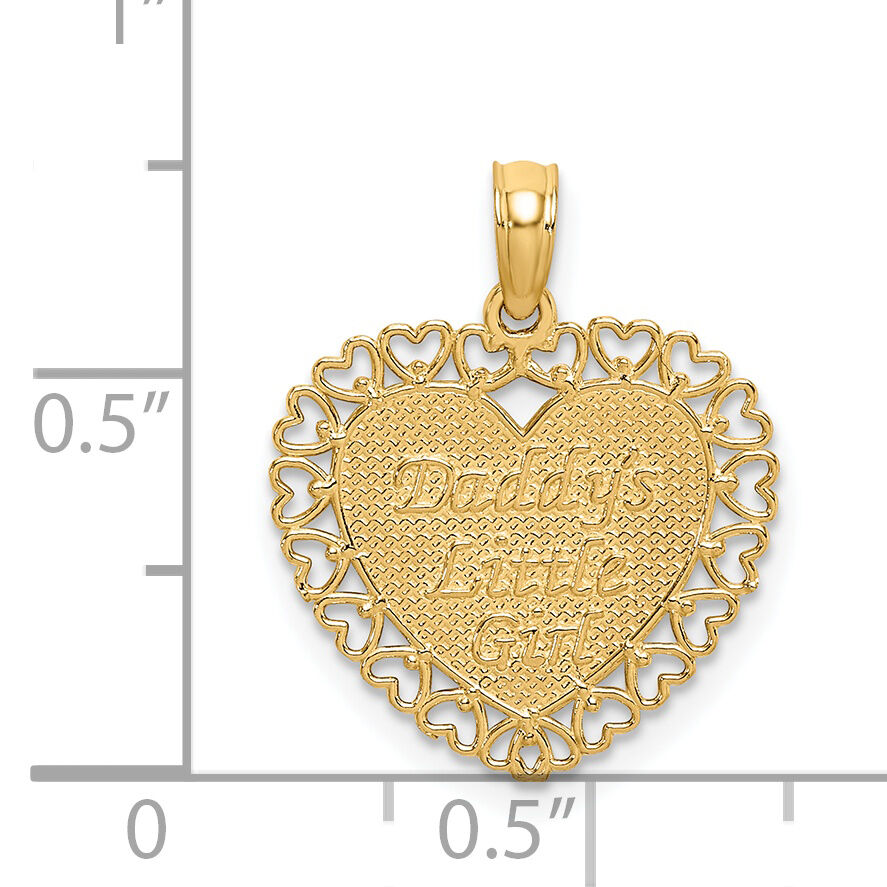 14K Gold Polished DADDYS LITTLE GIRL Textured Heart Charm-K5211