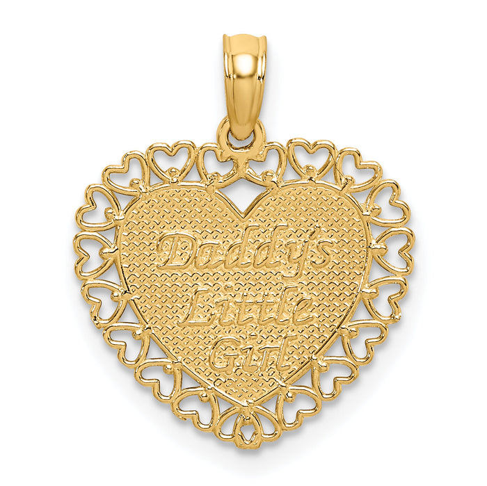 14K Gold Polished DADDYS LITTLE GIRL Textured Heart Charm-K5211