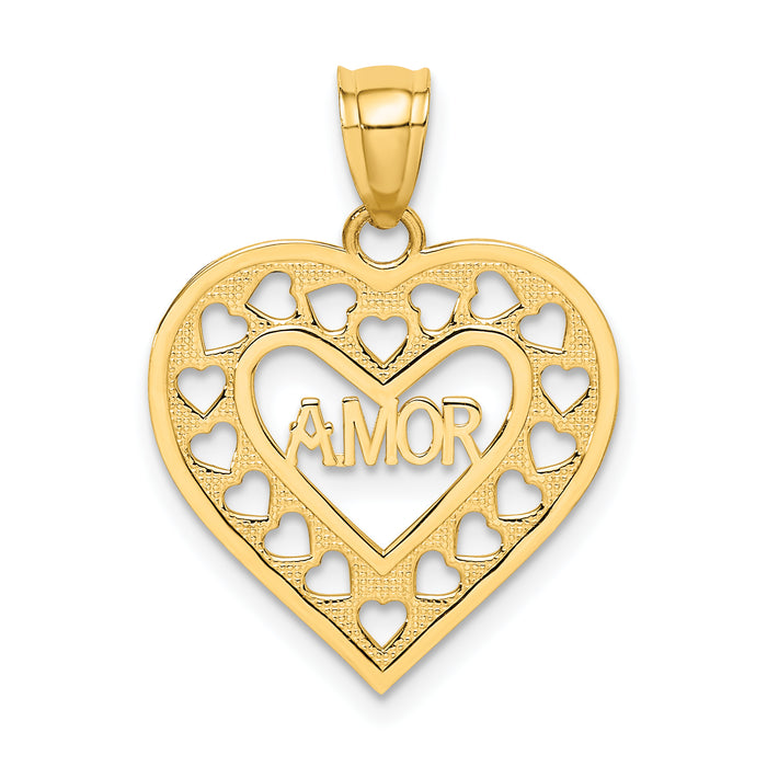 14k AMOR  in Cut-out Heart Charm-K5217