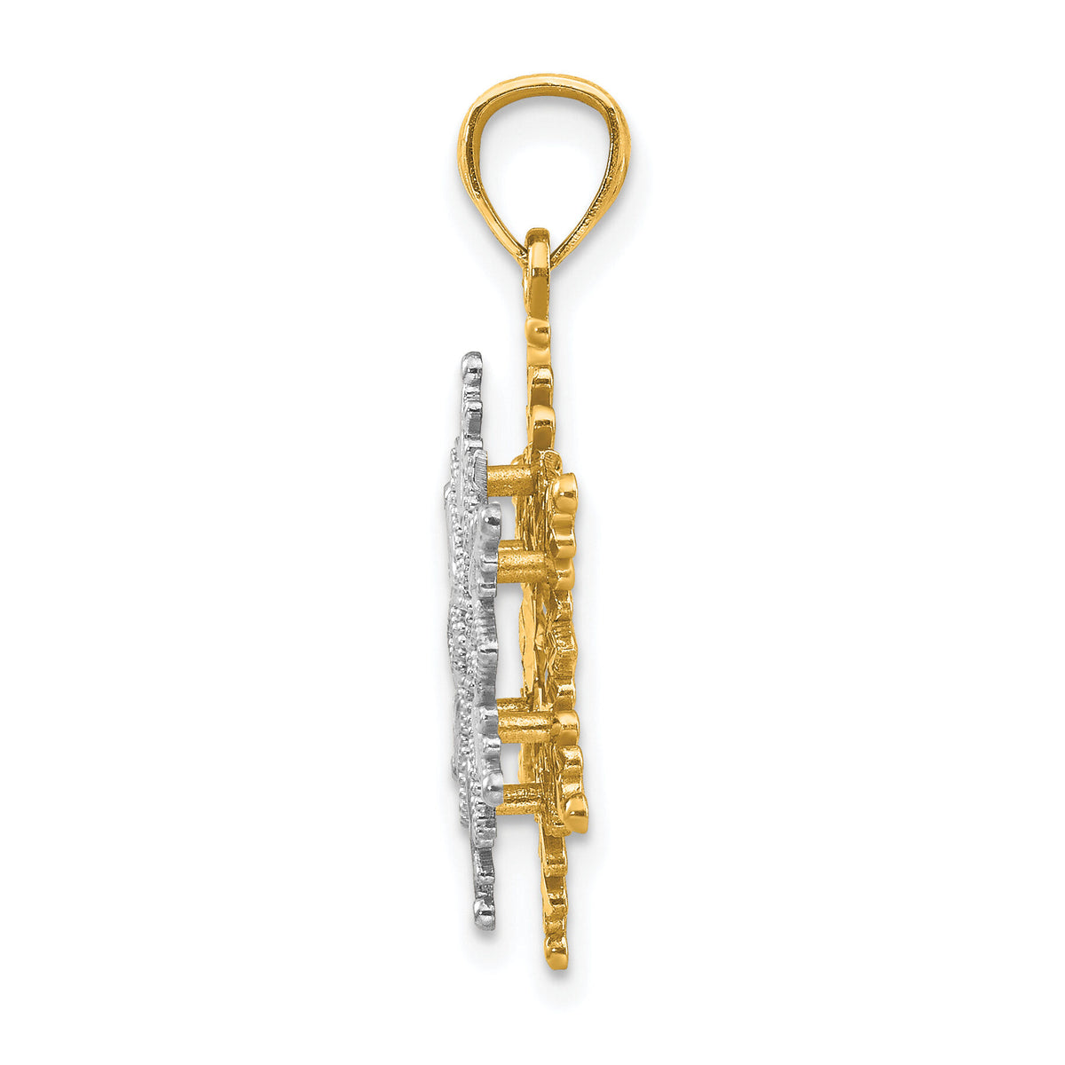 14k Two-tone Polished and Textured 2 Level Snowflake Pendant-K5228