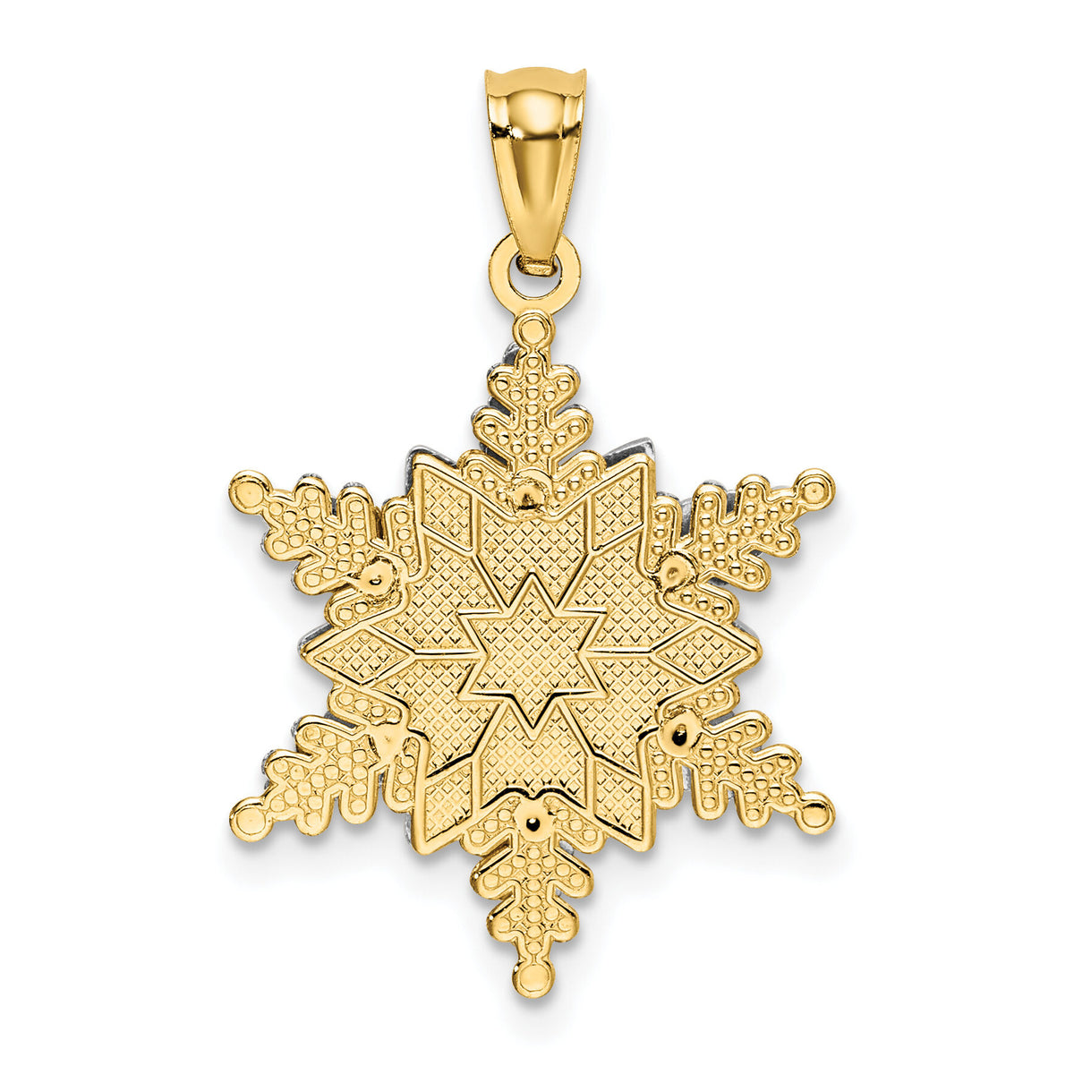 14k Two-tone Polished and Textured 2 Level Snowflake Pendant-K5228