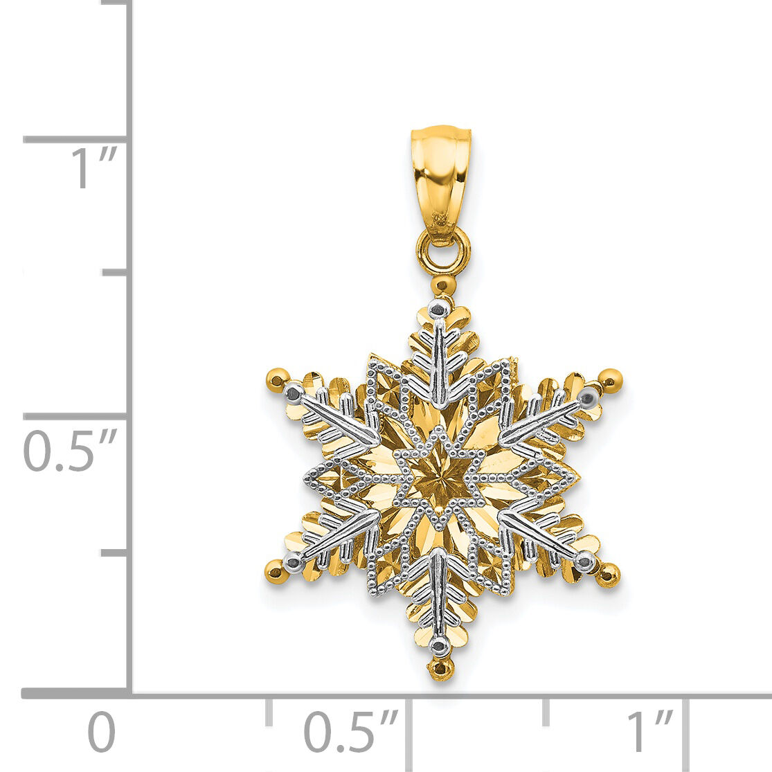 14k Two-tone Polished and Textured 2 Level Snowflake Pendant-K5228