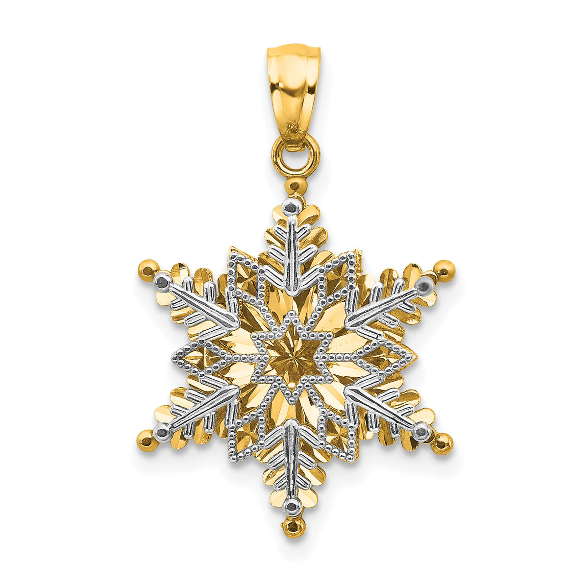 14k Two-tone Polished and Textured 2 Level Snowflake Pendant-K5228