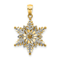 14k Two-tone Polished and Textured 2 Level Snowflake Pendant-K5228