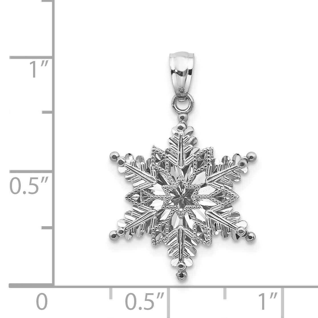 14k White Gold Polished and Textured 2 Level Snowflake Pendant-K5229