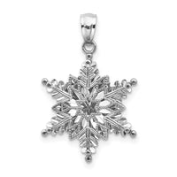 14k White Gold Polished and Textured 2 Level Snowflake Pendant-K5229