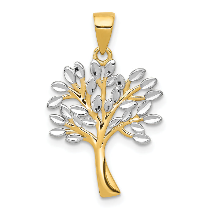 14K w/Rhodium Diamond Cut Tree Pendant-K5275