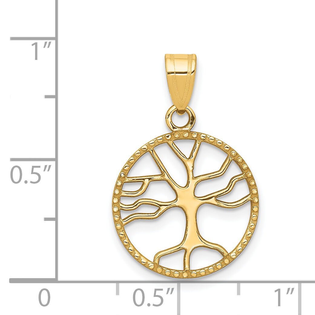 14K Gold Polished Small Tree of Life in Round Pendant-K5277
