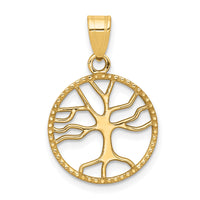14K Gold Polished Small Tree of Life in Round Pendant-K5277