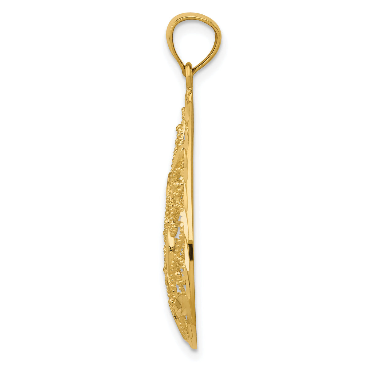 14K Gold Polished / Textured Filigree Teardrop Pendant-K5280