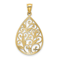 14K Gold Polished / Textured Filigree Teardrop Pendant-K5280