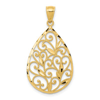 14K Gold Polished / Textured Filigree Teardrop Pendant-K5280