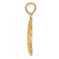 14k Gold Polished and Textured Moon and Stars Pendant-K5299
