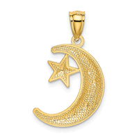 14k Gold Polished and Textured Moon and Stars Pendant-K5299