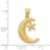 14k Gold Polished and Textured Moon and Stars Pendant-K5299