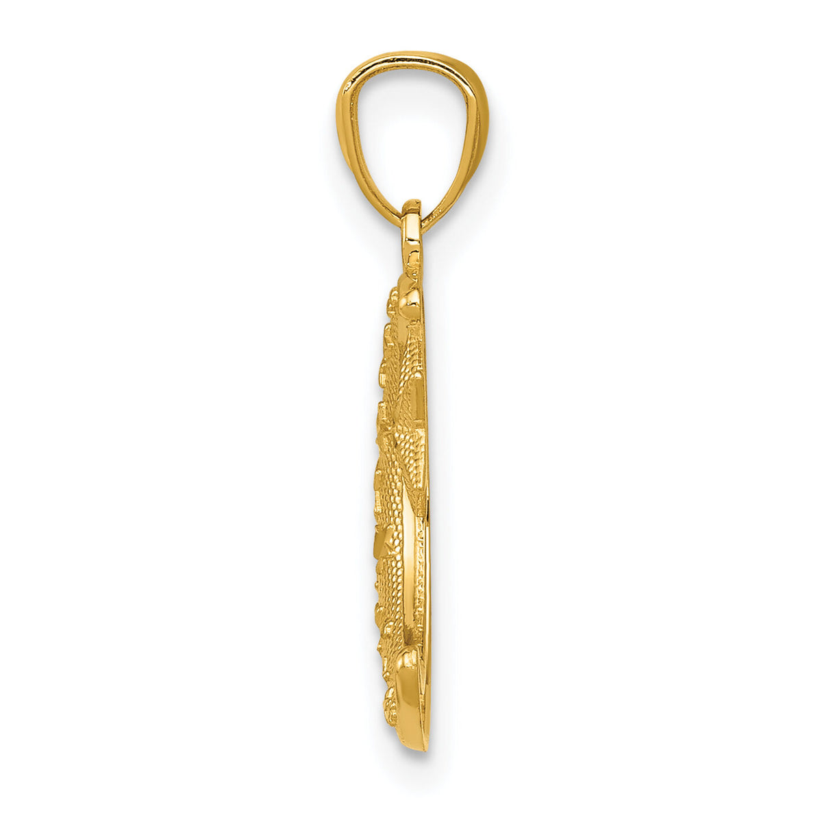 14k Gold Polished and Textured Moon and Stars Pendant-K5305