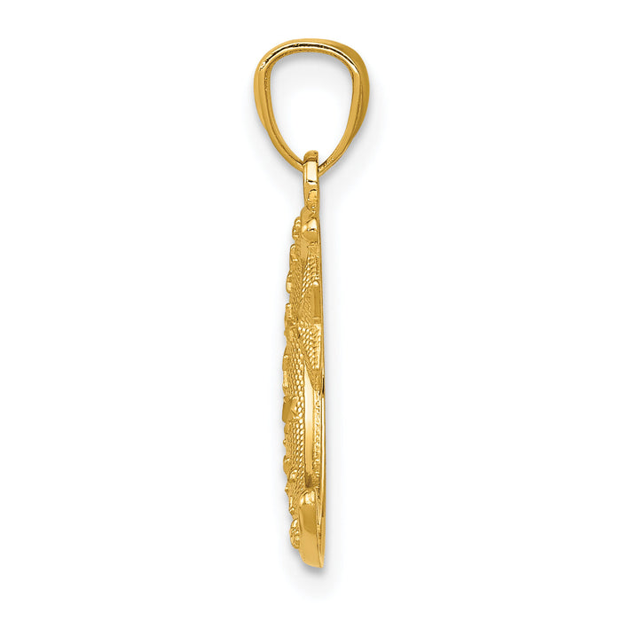 14k Gold Polished and Textured Moon and Stars Pendant-K5305