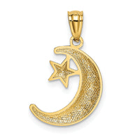 14k Gold Polished and Textured Moon and Stars Pendant-K5305